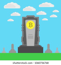 Vector Monument of Bitcoin on Blue Sky Background