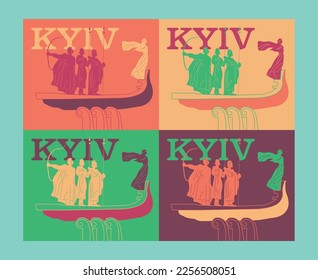 Vector monument to the founders of Kyiv. Hand drawn colorful modern illustrations. Background for banner, flyer, book, cover, poster.
