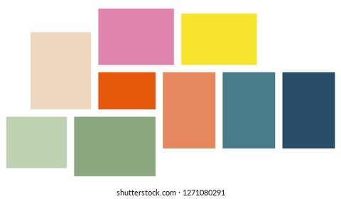 Vector Mood Board & Branding Presentation. Creative Theme Mood Board, Logo Template, Collage Frames with Universal Colour Palette. Picture Display & Montage.