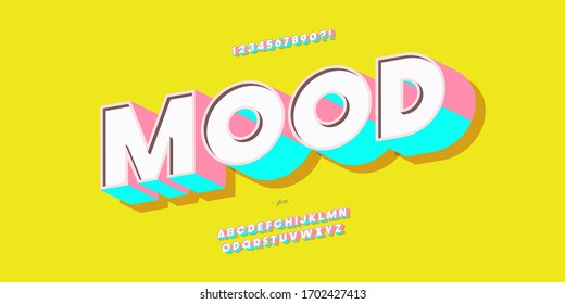 Fuente de humor vectorial 3d estilo llamativo tipografía de moda para niños banner, juego, infografía, decoración, pantalones, póster de fiesta, impresión, animación, promoción, logotipo, gráficos de movimiento, vídeo