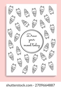 Vector mood planner with cute kawaii ice cream, mood coloring page