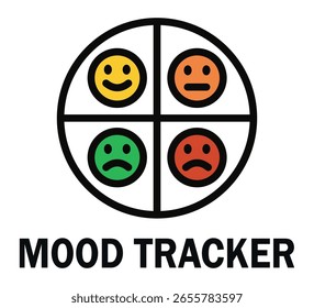 Vector mood tracker with colorful face indicators.