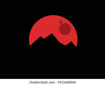 Vector of Moon behind mountains.