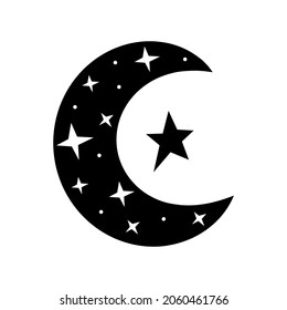Vector moon in boho style and black and white color isolated on white background. Hand drawn astrology symbol.