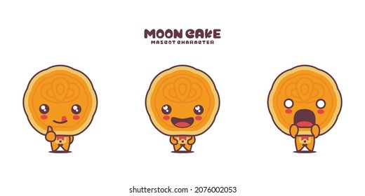 Vector moon cake cartoon mascot, with different expressions, isolated on a white background.