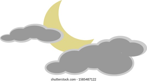 Vector moon and clound on white background.