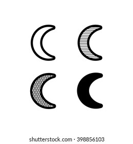 Vector moon crescent icons set. Simple black and white