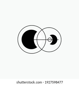 Vector Moon Crescent.Space Moon Star Astronomy Eclipse Abstract Sun Dark Abstrak, Vector, Symbol, Logo, Icon, Sign, Illustration Minimalist.