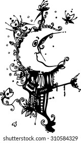 the vector of the moon design. zentangle style
