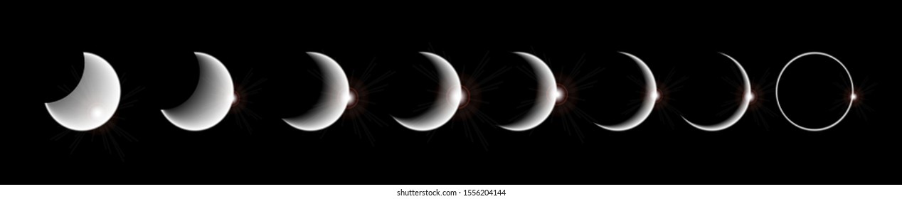 Vector moon eclipse moments, horizontal.