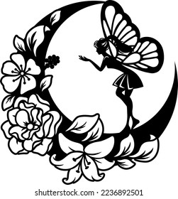 Vector Moon Fairy Flowers Silhouette