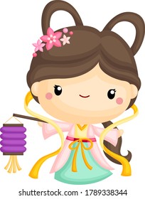 A Vector of Moon Goddess Celebrate Mid Autumn Festival Holding Lantern
