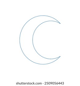 Vector moon icon, dotted line color blue flat style