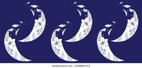 vector moon illustration with flowers . moon pattern background design 