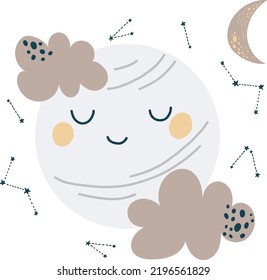 The vector moon illustration is perfect for a poster in the nursery, registration of invitations to a baby shower