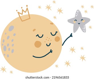 The vector moon illustration is perfect for a poster in the nursery, registration of invitations to a baby shower