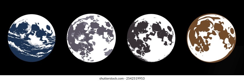 vector moon illustration set for design purpose.