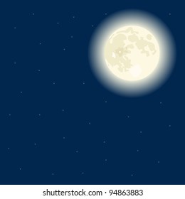 Vector moon on a dark blue sky, nighttime