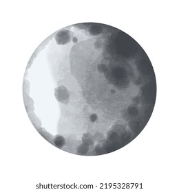Vector Moon painted in watercolor. Space illustration.