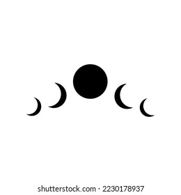 Ilustración de la fase de la luna vectorial. Fases de luna celestial negra dibujadas a mano con estrellas aisladas en fondo blanco.