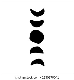 Vector moon phase illustration. Hand drawn black celestial moon phases with stars isolated on white background.
