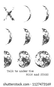 Vector moon phases and slogan print.