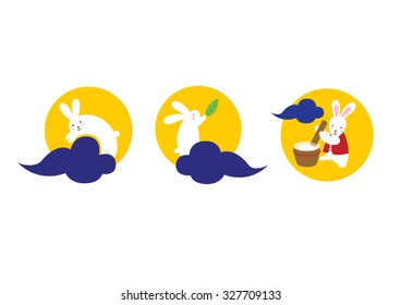 Vector Moon Rabbits of Mid Autumn Festival