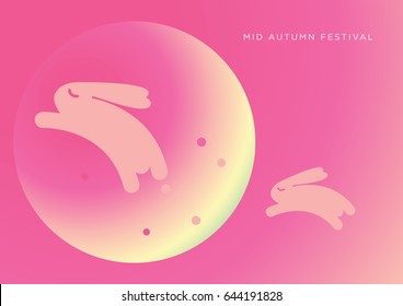 Vector Moon Rabbits of Mid Autumn Festival. Translation: Mid Autumn Festival