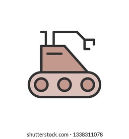 Vector moon rover, robot, cosmos exploration flat color line icon.