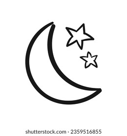 Vector moon and star hand drawn line clip art dream night outline cartoon doodle icon.