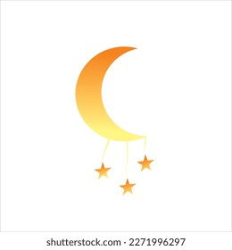 vector moon and stars in gold color over white background