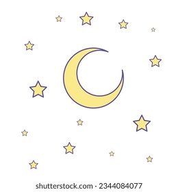 Vector moon with stars icon on white background