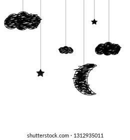 vector moon and stars in midnight .
