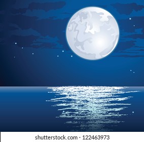 Vector moonlit path on the sea