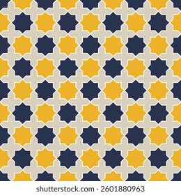 Vector Moorish mosaic tile design series in traditional Islamic style, non-AI generated. Human-made retro ornamental symmetrical element in Arabian culture.
