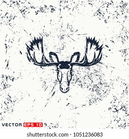 vector moose head on grunge background
