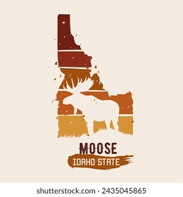 vector of moose idaho in sunset with grunge style perfect for stickers, apparel, print, etc