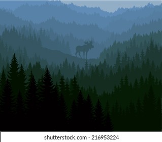 vector moose in mountains