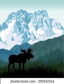 vector moose in the mountains landscape