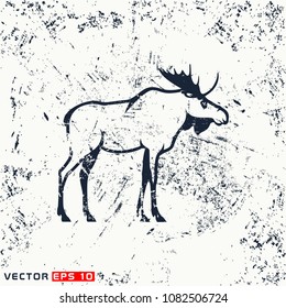 vector moose silhouette on grunge background