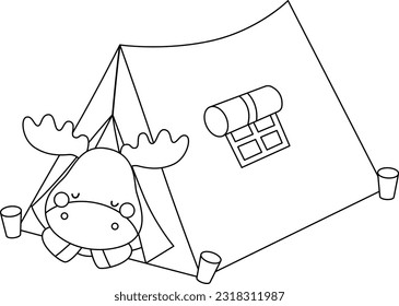 a vector of a moose in a tent in black and white coloring