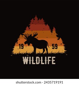 
vector of moose in wildlife with grunge style perfect for print, apparel, etc
