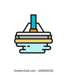 Vector mop, professional cleaning swab flat color line icon.