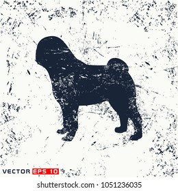 Vector mops dog silhouette on grunge background
