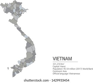 Vector Mordern Map Image Of Vietnam.
Asia Countries Map.  Vietnam Map.