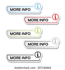 Vector more info buttons with symbol of i - labels, stickers on the white background