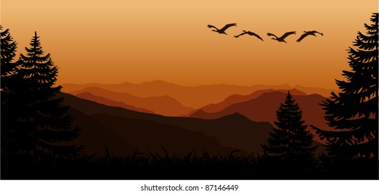vector morning in beautiful mountains