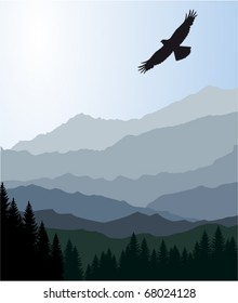 vector morning in beautiful mountains with eagle