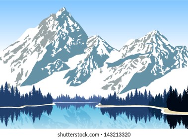 Vector Morning Beautiful Mountains Lake Stock Vector (Royalty Free ...