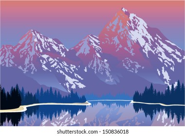 Vector Illustration Lake Mountains Stock Vector (Royalty Free ...